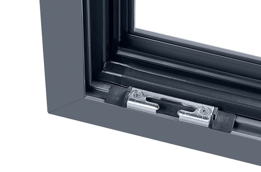 Kippsicherung mit Auffahrrampen für Aluminiumfenster mit 16 mm Beschlagnut.